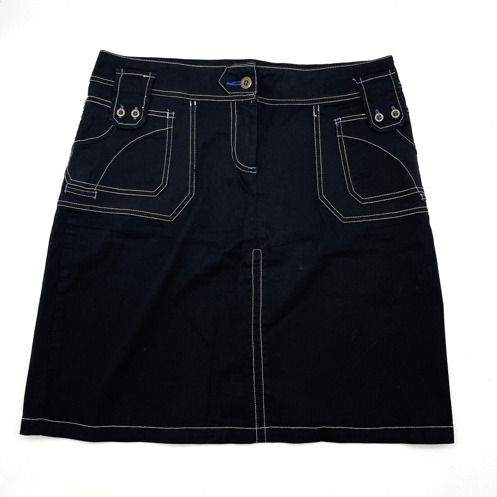 OJAI Black Stretch White Stitch Button Pocket Cargo Skirt Size L 32x19"